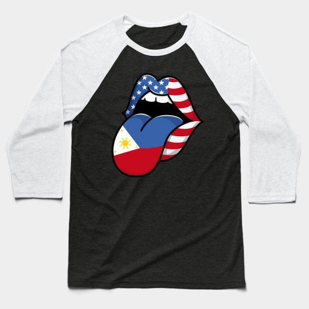 Tongue Filipino Pride Flag of Philippines Half American Half Filipino Baseball T-Shirt by RW